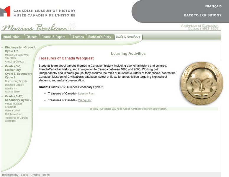 Cmc: Marius Barbeau: Treasures of Canada Webquest Website Cmc: Marius Barbeau: Treasures of Canada Webquest Website