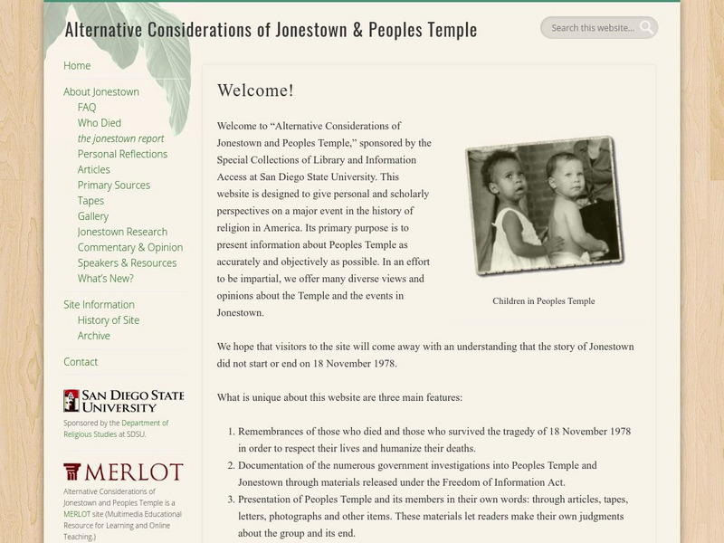 San Diego State University: Jonestown and Peoples Temple Website San Diego State University: Jonestown and Peoples Temple Website
