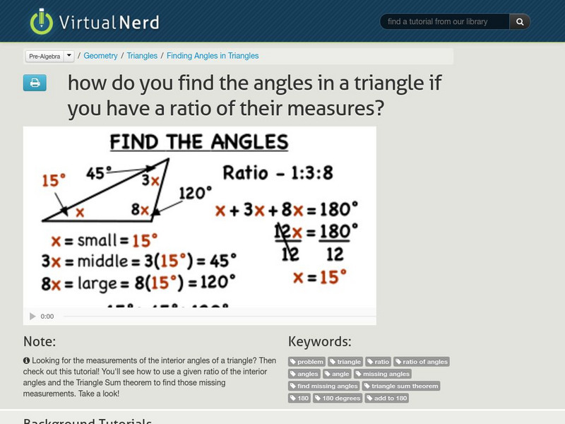 Virtual Nerd:find the Angles in a Triangle if You Have a Ratio of Their Measures Instructional Video Virtual Nerd:find the Angles in a Triangle if You Have a Ratio of Their Measures Instructional Video