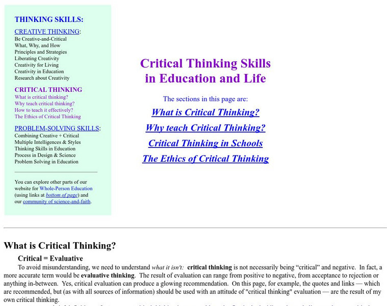 Asa Education: Critical Thinking Skills in Education and Life Handout Asa Education: Critical Thinking Skills in Education and Life Handout