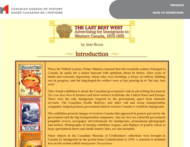 Cmc: The Last Best West: Advertising for Immigrants to Western Canada Website Cmc: The Last Best West: Advertising for Immigrants to Western Canada Website