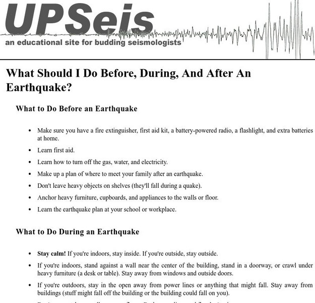 Up Seis: What Should I Do Before, During, and After an Earthquake? Article Up Seis: What Should I Do Before, During, and After an Earthquake? Article