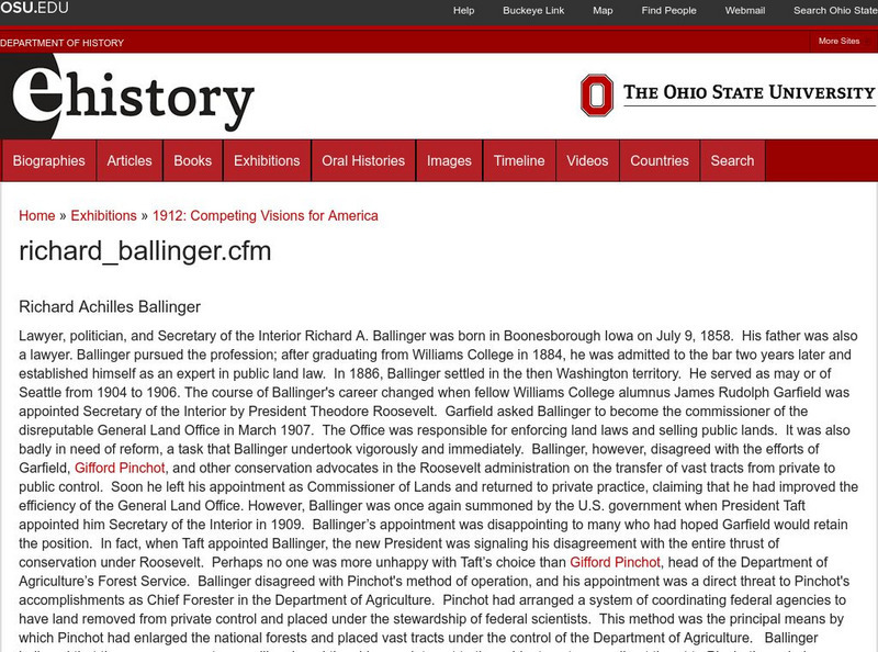 E History: 1912 Competing Visions for America: Richard A. Ballinger Website