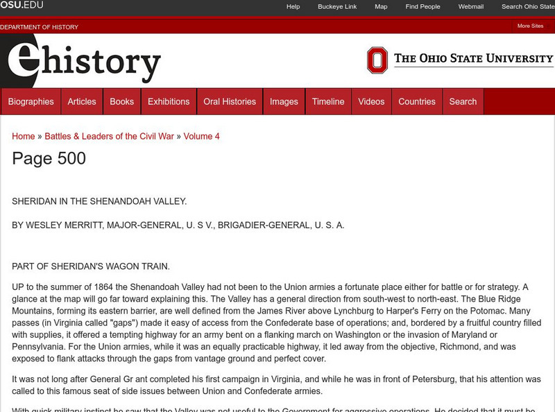 E History: Battles & Leaders of the Civil War: Sheridan in Shenandoah Valley Handout E History: Battles & Leaders of the Civil War: Sheridan in Shenandoah Valley Handout