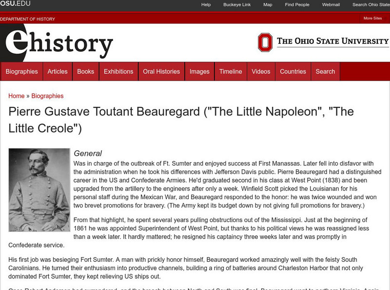 E History: Pierre Gustave Toutant Beauregard, "The Little Napoleon" Handout E History: Pierre Gustave Toutant Beauregard, "The Little Napoleon" Handout