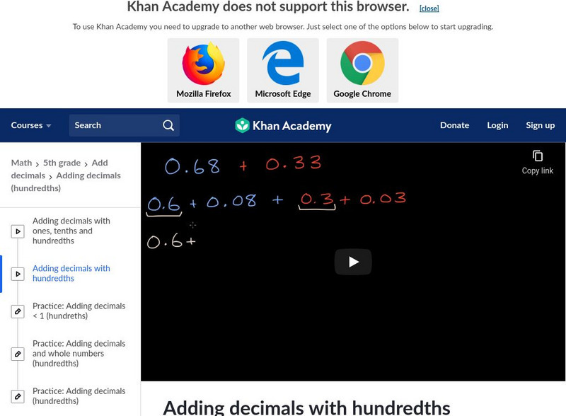 Khan Academy: Adding Decimals With Hundredths Instructional Video Khan Academy: Adding Decimals With Hundredths Instructional Video