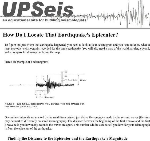 Michigan Tech: Locating an Earthquake's Epicenter Handout Michigan Tech: Locating an Earthquake's Epicenter Handout