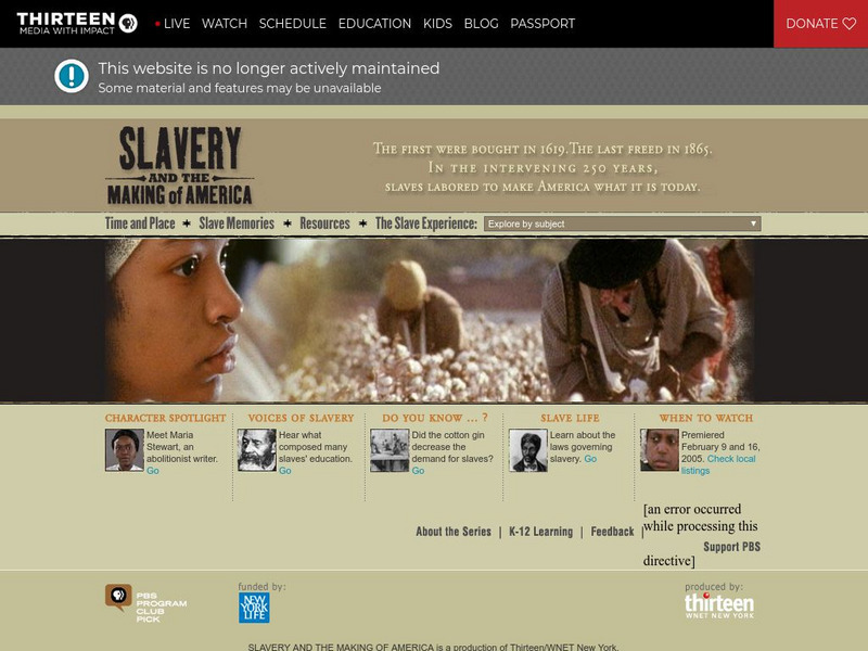 Wnet: Thirteen: Slavery & the Making of America Handout Wnet: Thirteen: Slavery & the Making of America Handout