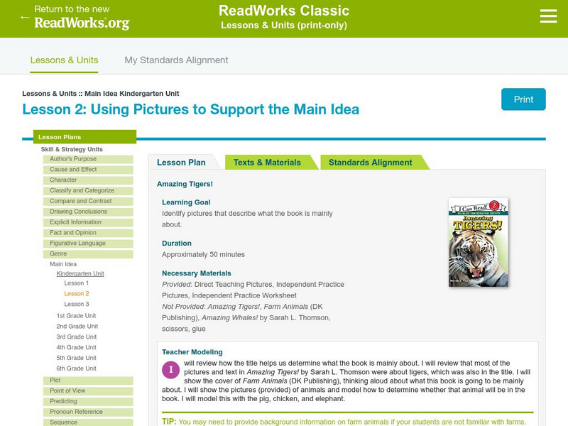 Read Works: Lesson 2: Using Pictures to Support the Main Idea Lesson Plan Read Works: Lesson 2: Using Pictures to Support the Main Idea Lesson Plan