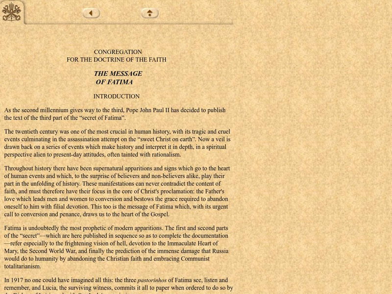 Vatican: The Message of Fatima Primary