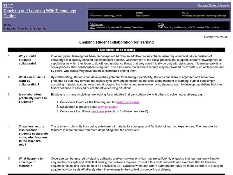 Georgia State University: Enabling Student Collaboration for Learning Article Georgia State University: Enabling Student Collaboration for Learning Article
