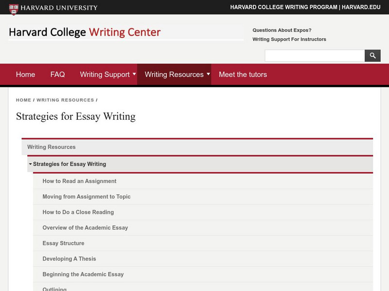 Harvard University: Strategies for Essay Writing Handout Harvard University: Strategies for Essay Writing Handout