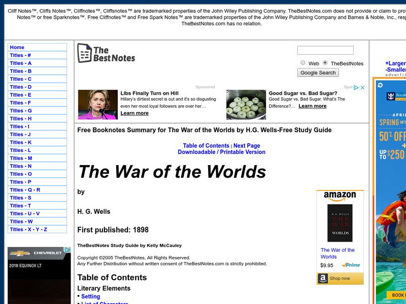 The Best Notes: The War of the Worlds by H. G. Wells Unit Plan The Best Notes: The War of the Worlds by H. G. Wells Unit Plan