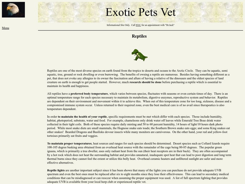 Exotic Pets Vet: Pet Reptiles Handout