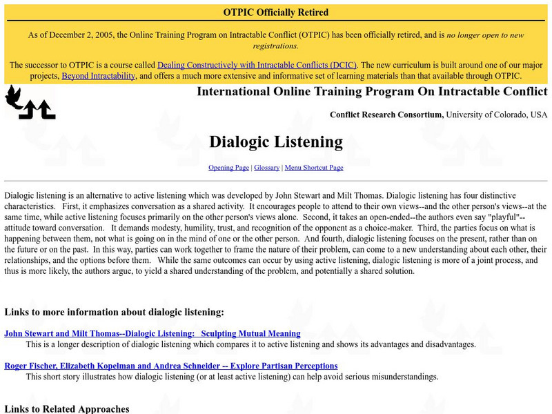 University of Colorado: Dialogic Listening Handout University of Colorado: Dialogic Listening Handout