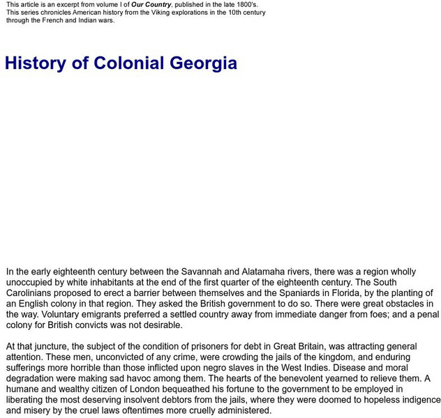 History of Colonial Georgia Article History of Colonial Georgia Article