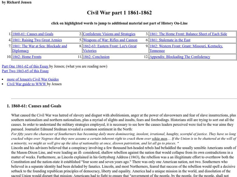Scholars' Guide to Www: Civil War Part 1 1861 1862 Website Scholars' Guide to Www: Civil War Part 1 1861 1862 Website