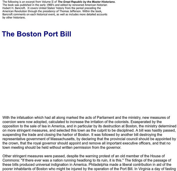 The Boston Port Bill Primary The Boston Port Bill Primary