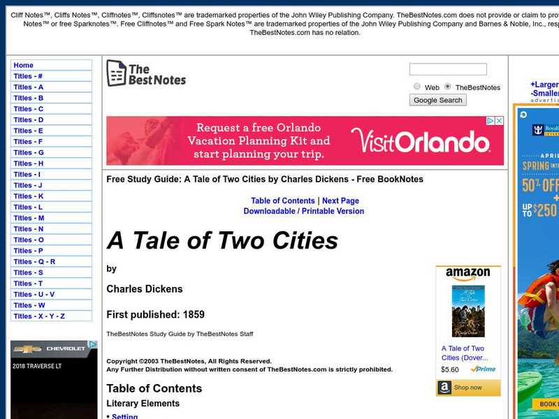 The Best Notes: A Tale of Two Cities by Charles Dickens Unit Plan