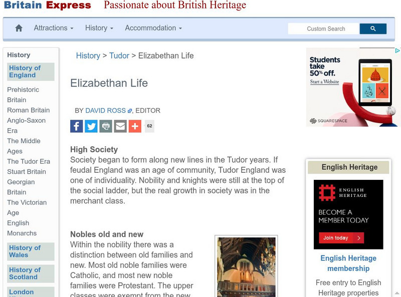 Britain Express: History: Tudor: Elizabethan Life Handout Britain Express: History: Tudor: Elizabethan Life Handout
