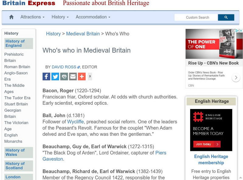 Britain Express: Medieval Britain: Who's Who in Medieval Britain Handout