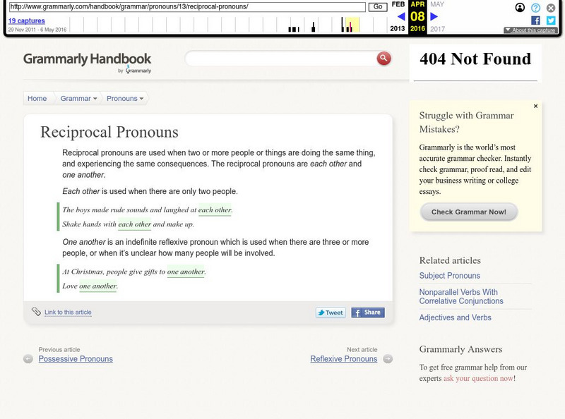 Grammarly Handbook: Reciprocal Pronouns Handout