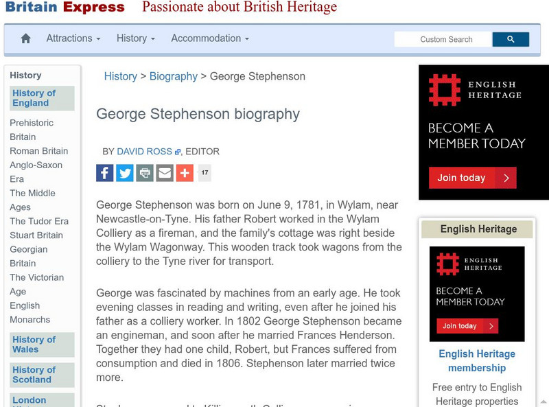 Britain Express: George Stephenson Biography Handout Britain Express: George Stephenson Biography Handout