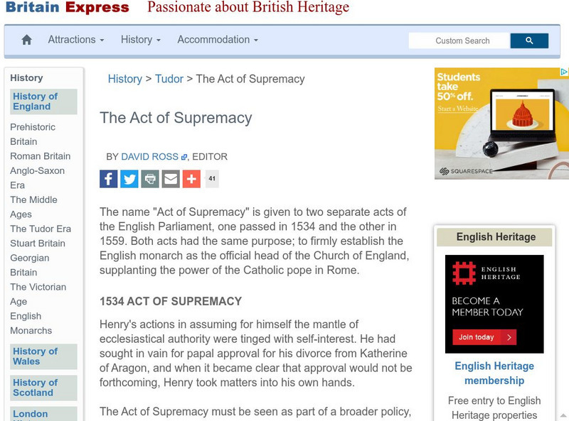 Britain Express: History: Tudor: Act of Supremacy Website Britain Express: History: Tudor: Act of Supremacy Website