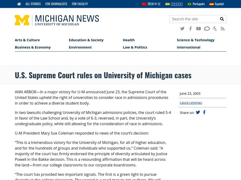 Us Supreme Court Rules on University of Michigan Cases Article Us Supreme Court Rules on University of Michigan Cases Article