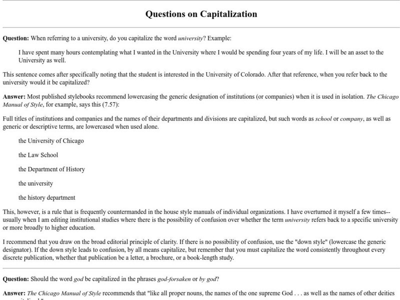 Ncsu: Capitalization: Questions on Capitalization Handout Ncsu: Capitalization: Questions on Capitalization Handout