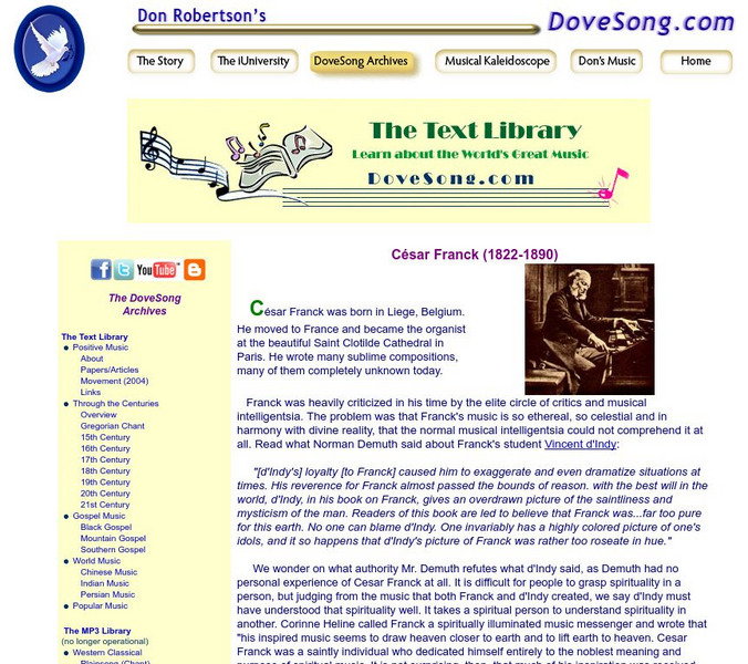 The Celestial Music of Cesar Franck Handout The Celestial Music of Cesar Franck Handout