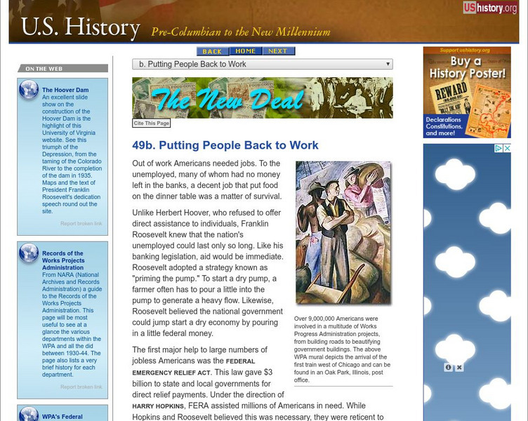 U.s. History: Putting Pople Back to Work Website U.s. History: Putting Pople Back to Work Website