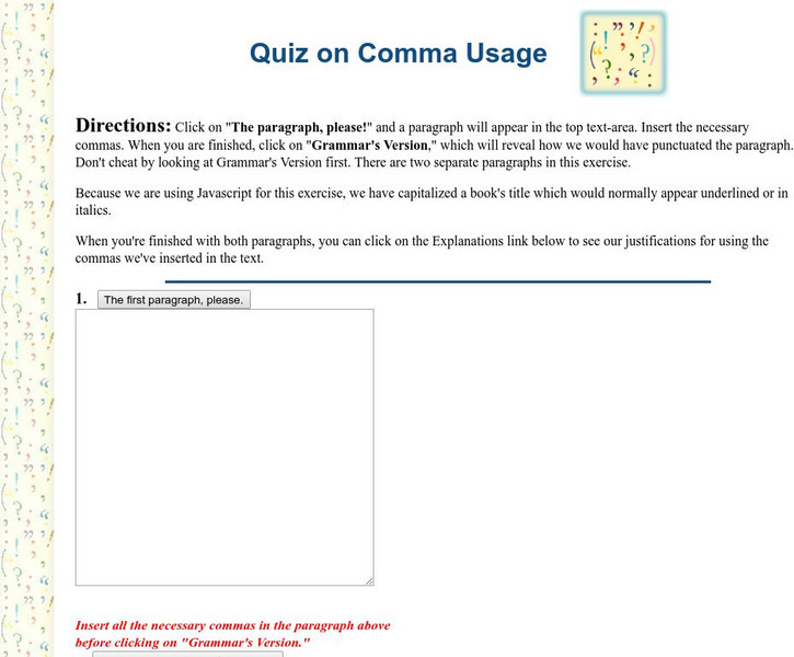 Guide to Grammar and Writing: Quiz on Comma Usage Unknown Type