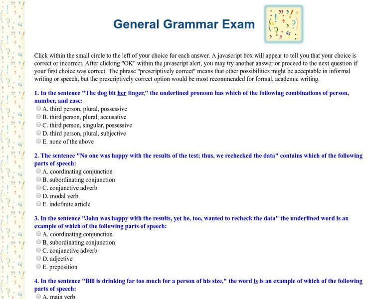 Guide to Grammar and Writing: General Grammar Exam Unknown Type