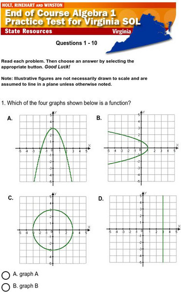 Holt, Rinehart and Winston: Sol Algebra 1 End of Course: Sample Test 3 Study Guide Holt, Rinehart and Winston: Sol Algebra 1 End of Course: Sample Test 3 Study Guide