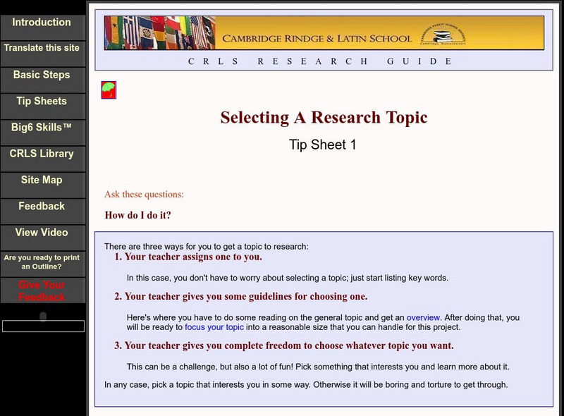 Selecting a Research Topic Activity Selecting a Research Topic Activity