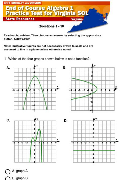 Holt, Rinehart and Winston: Sol Algebra 1 End of Course: Sample Test 4 Study Guide Holt, Rinehart and Winston: Sol Algebra 1 End of Course: Sample Test 4 Study Guide