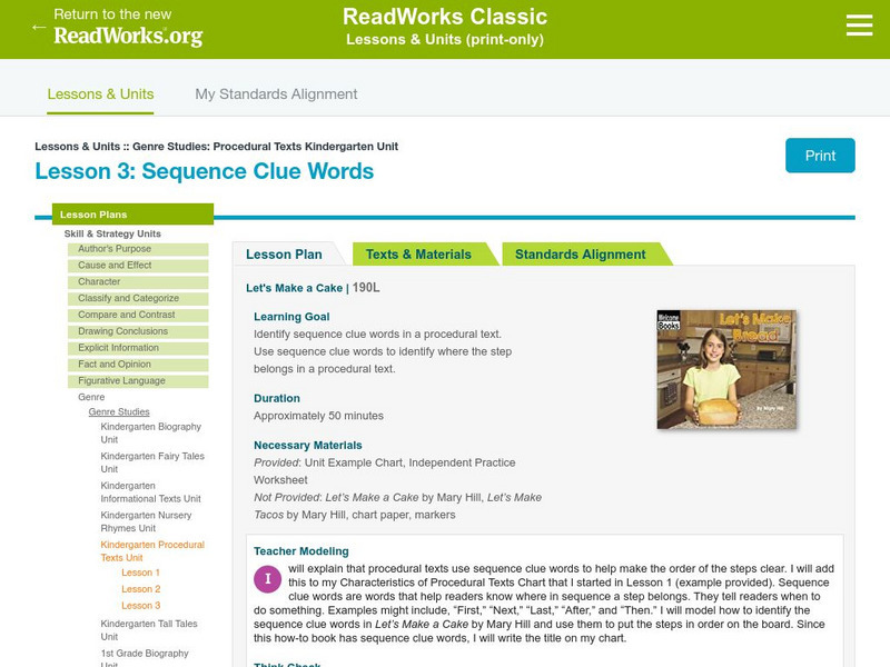 Read Works: Lesson 3: Sequence Clue Words Lesson Plan Read Works: Lesson 3: Sequence Clue Words Lesson Plan