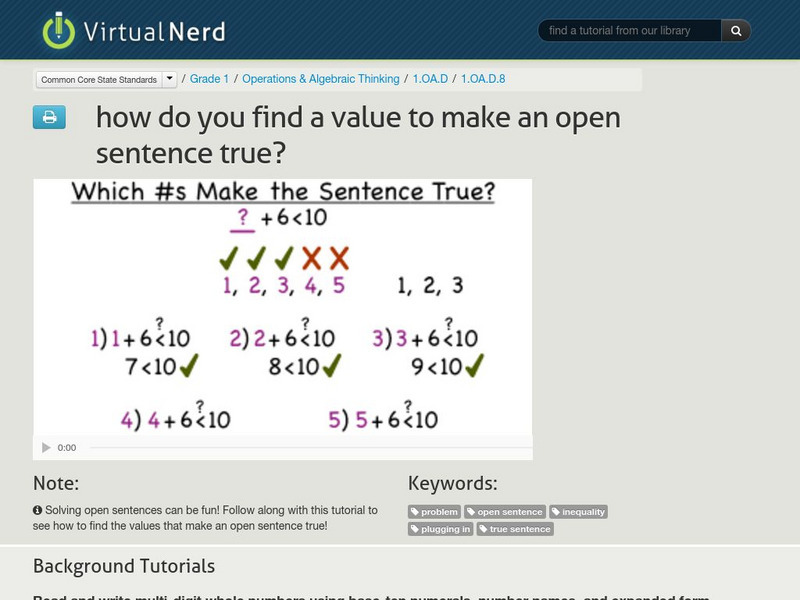Virtual Nerd: How Do You Find a Value to Make an Open Sentence True? Instructional Video
