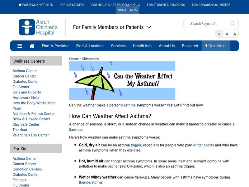 Akron Children's Hospital: Kidshealth: Can Weather Affect My Asthma? Article