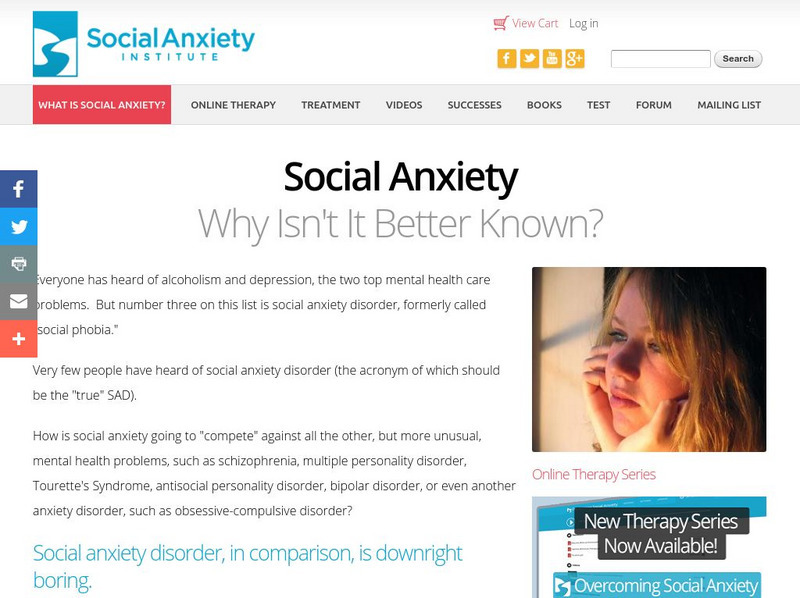 Social Anxiety: Social Anxiety: Why Isn't It Better Known? Unit Plan Social Anxiety: Social Anxiety: Why Isn't It Better Known? Unit Plan