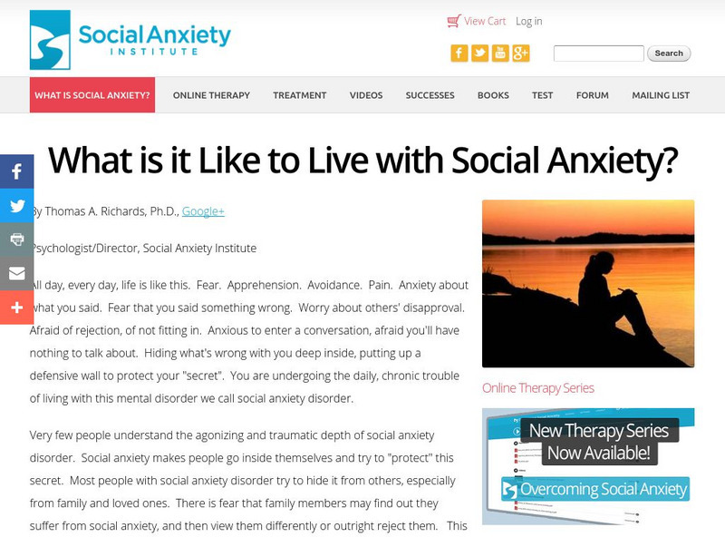 What's It Like to Live With Social Anxiety? Unit Plan What's It Like to Live With Social Anxiety? Unit Plan