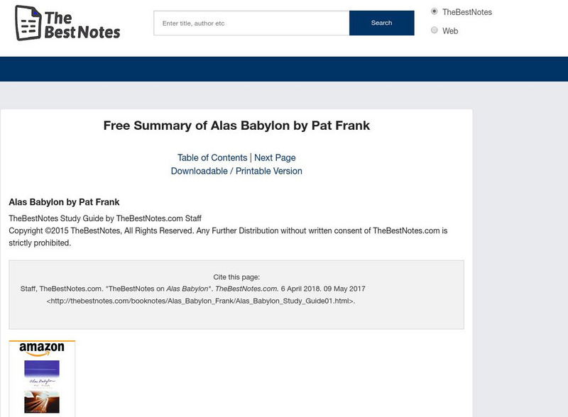 The Best Notes: Alas Babylon by Pat Frank Unit Plan