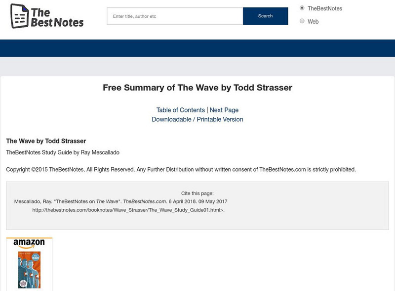 The Best Notes: The Wave by Todd Strasser Unit Plan The Best Notes: The Wave by Todd Strasser Unit Plan