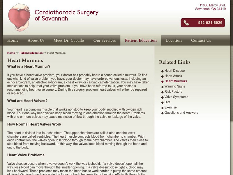 Cardiothoracic Surgery of Savannah: Heart Murmurs Handout