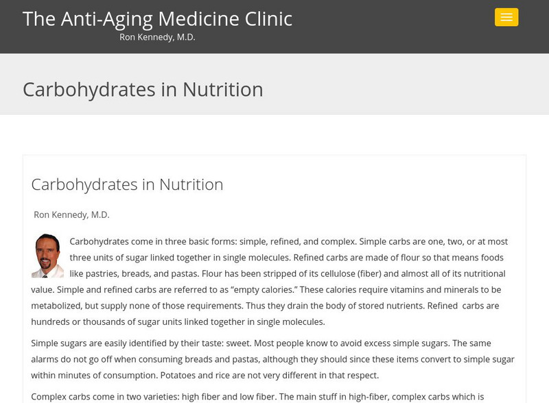 Doctors' Medical Library: Anti Aging Medicine Clinic: Carbohydrates in Nutrition Article Doctors' Medical Library: Anti Aging Medicine Clinic: Carbohydrates in Nutrition Article