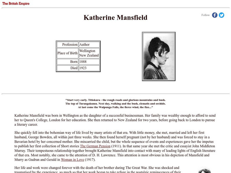 British Empire: Katherine Mansfield Handout British Empire: Katherine Mansfield Handout