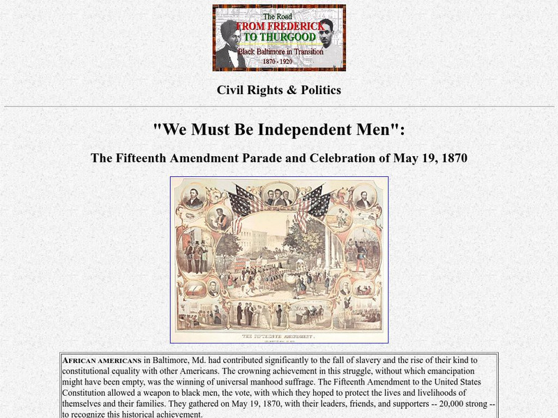 Black Baltimore 1870 1920: The Fifteenth Amendment Parade and Celebration Website Black Baltimore 1870 1920: The Fifteenth Amendment Parade and Celebration Website