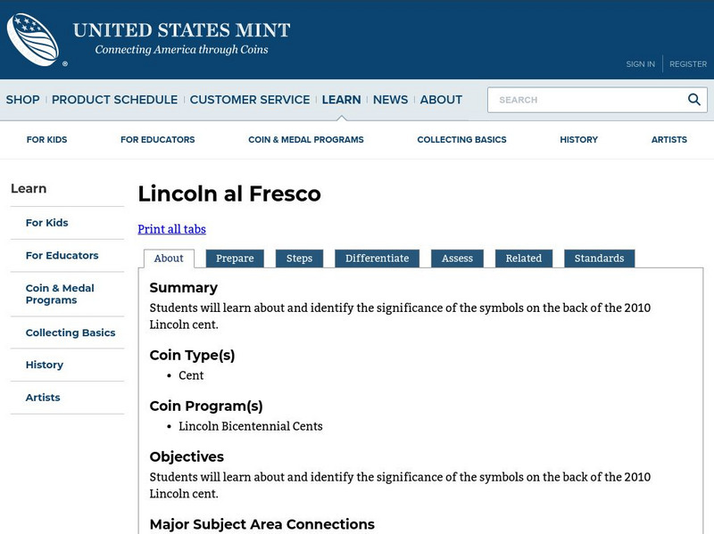 U.s. Mint: One Cent Program: Lincoln Al Fresco [Pdf] Lesson Plan