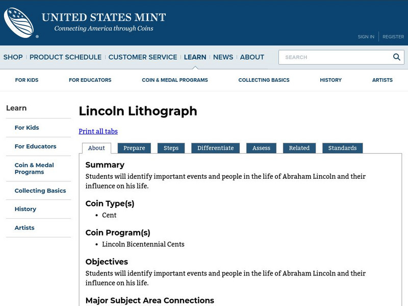 U.s. Mint: Lincoln Lithograph [Pdf] Lesson Plan